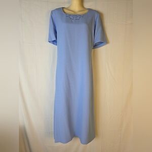 Vintage Henry Lee Elegant Blue Dress with Embroidered Neckline Accent